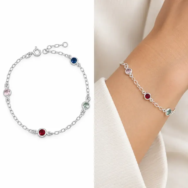 Pulseira 4 zircônias coloridas em Prata 925