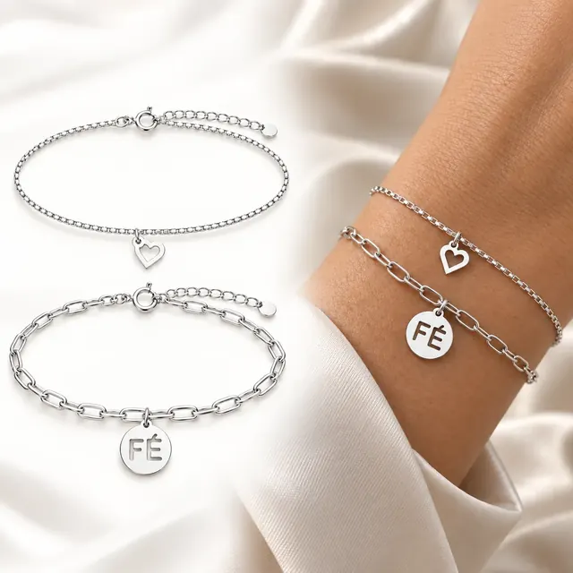 Kit 2 pulseiras Fé em Prata 925