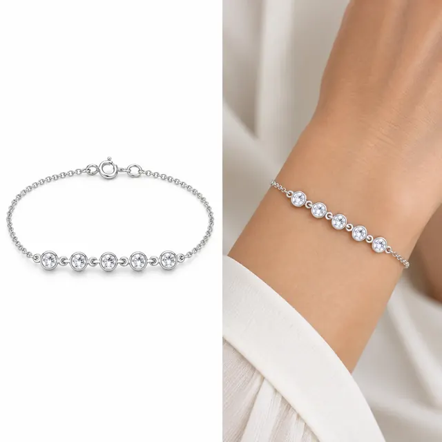 Pulseira 5 zircônias coloridas em Prata 925